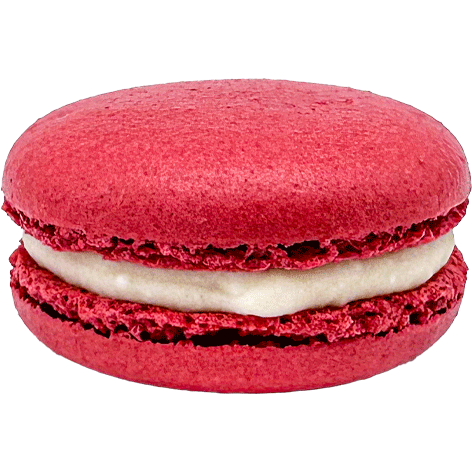 Bright red macaron with creamy white filling