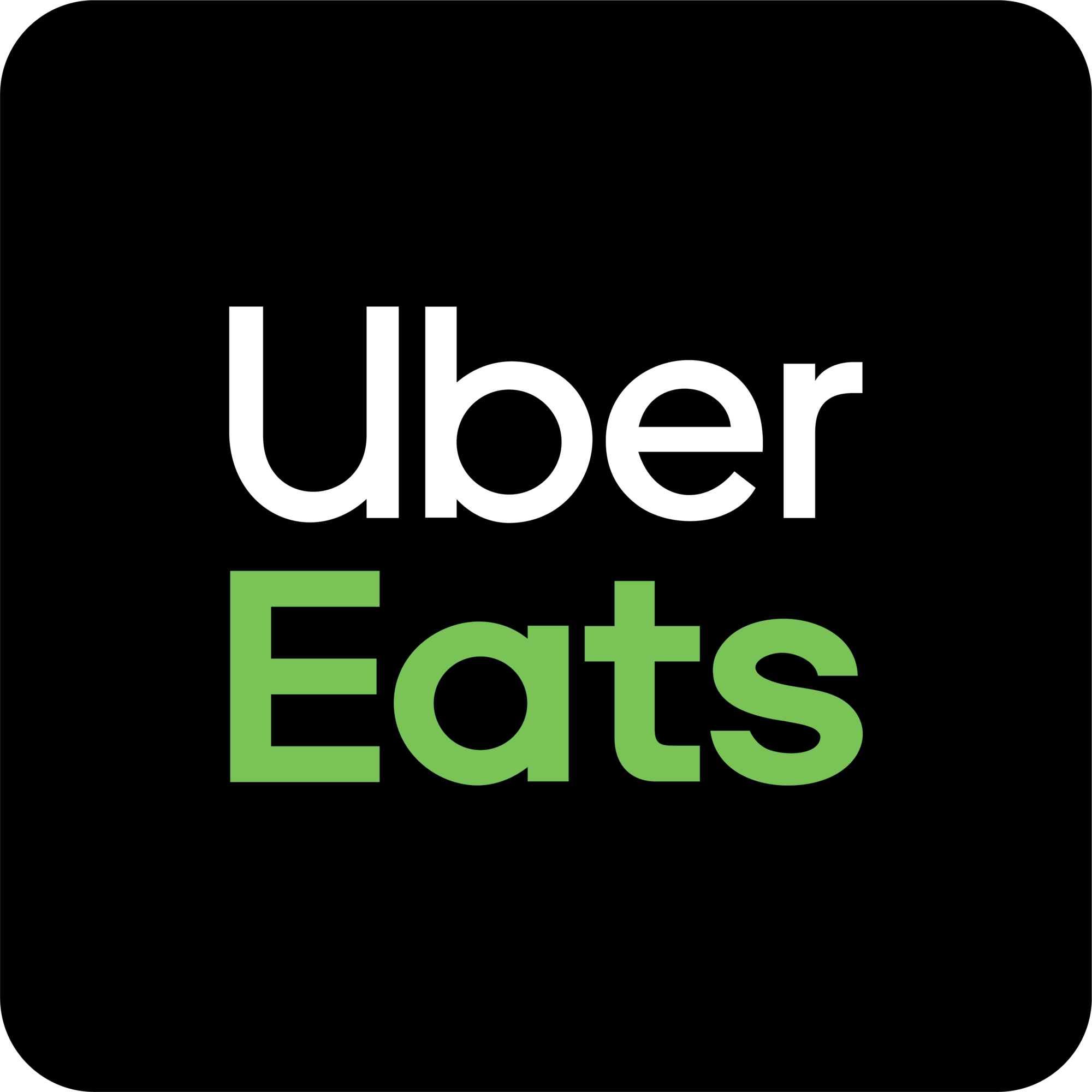 Uber Eats logo on a black square with rounded corners